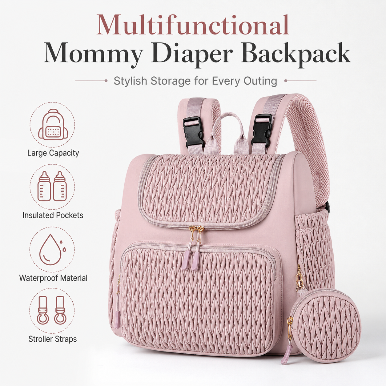 Women Bags Pk - Multifunctional Mommy Diaper Backpack with Insulated