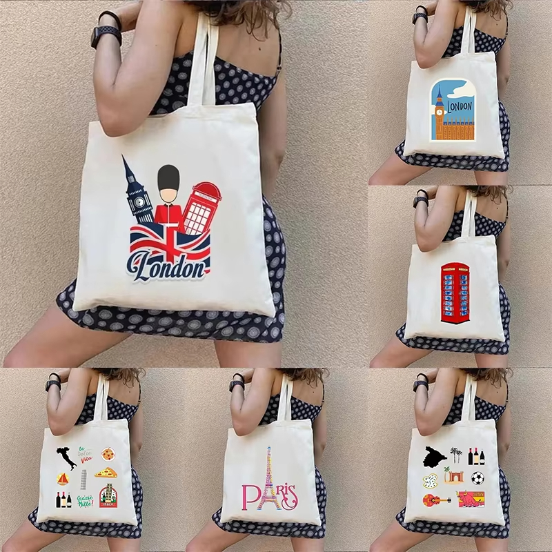 Women Bags Uk - London UK Paris Printing Ladies Canvas