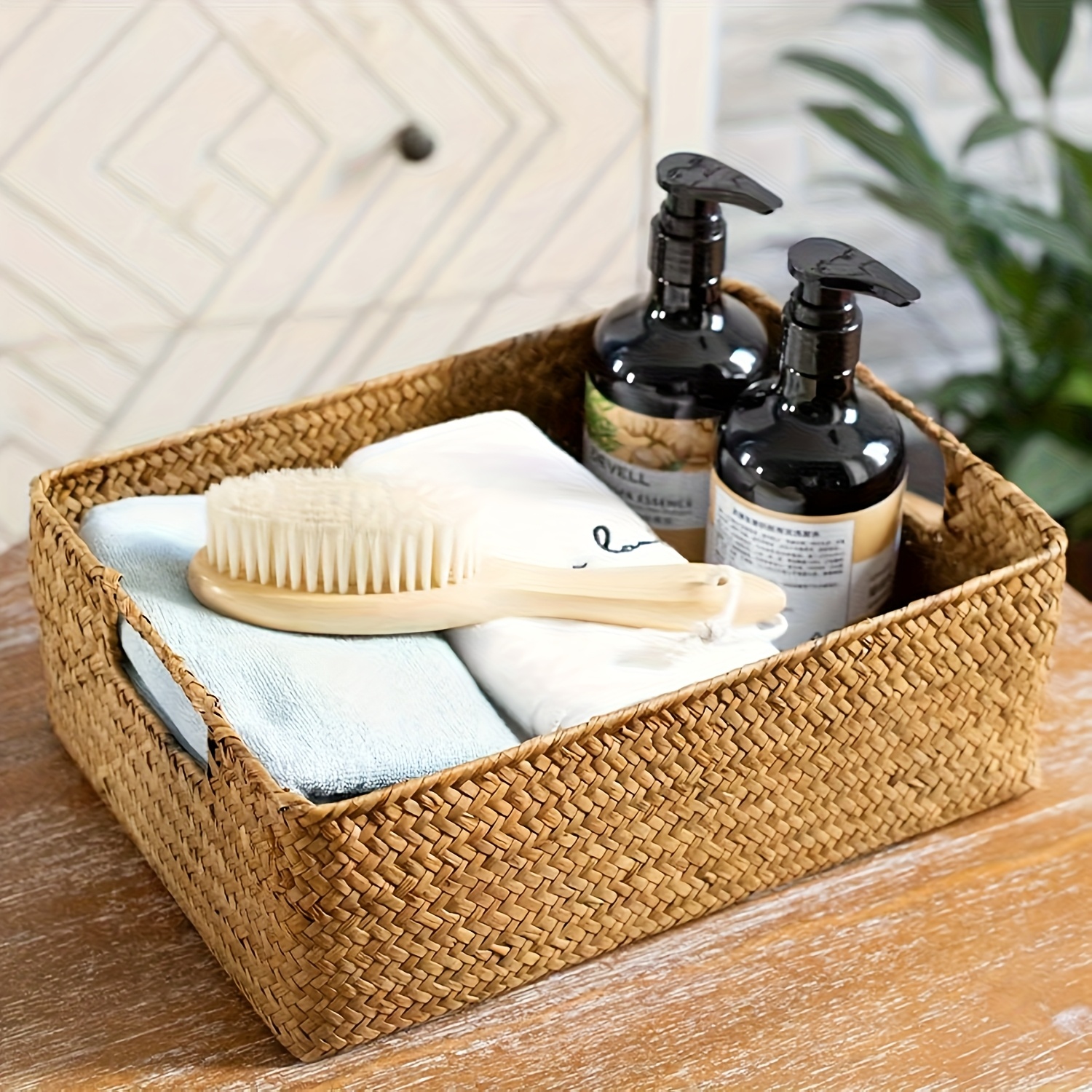 Basket Bag Wicker - Handwoven Rattan Basket, Rectangular Storage Organizer