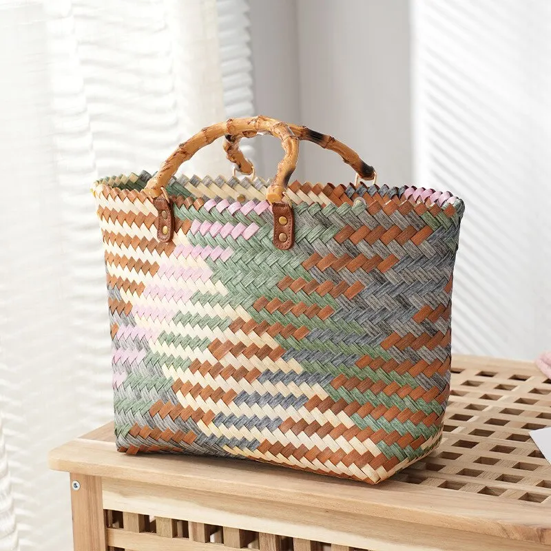 Vintage Bamboom Handle Rattan  - Basket Bag Wicker ulasan dan harga