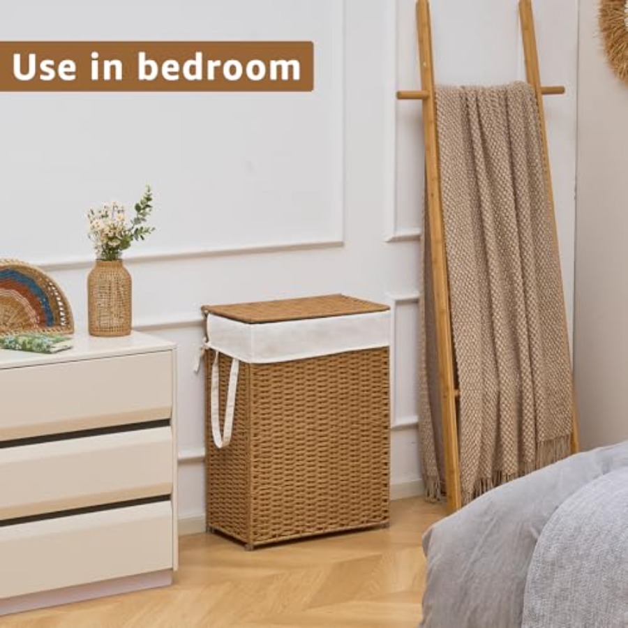 Slim Wicker Laundry Hamper wit - Basket Bag Wicker ulasan dan harga