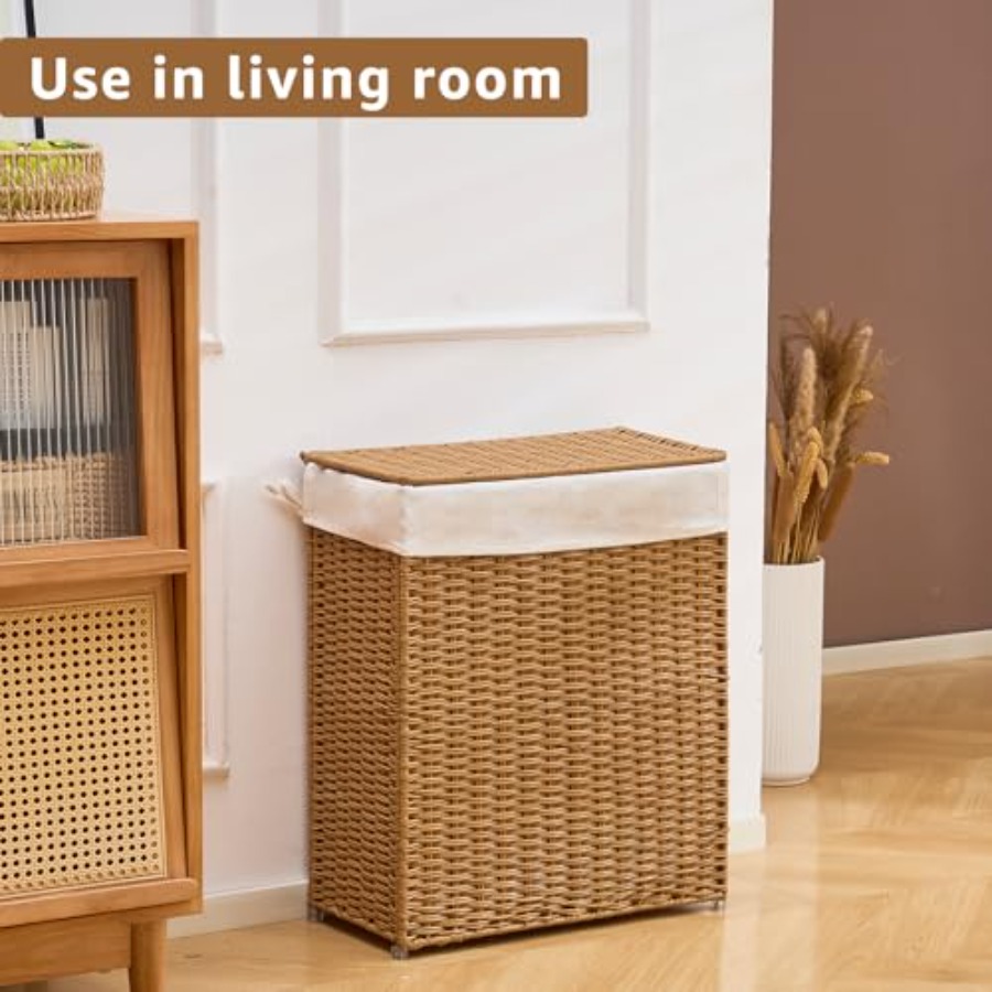 Slim Wicker Laundry Hamper wit - Basket Bag Wicker ulasan dan harga