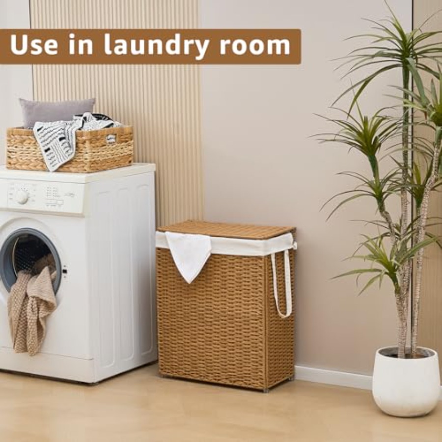 Slim Wicker Laundry Hamper wit - Basket Bag Wicker ulasan dan harga