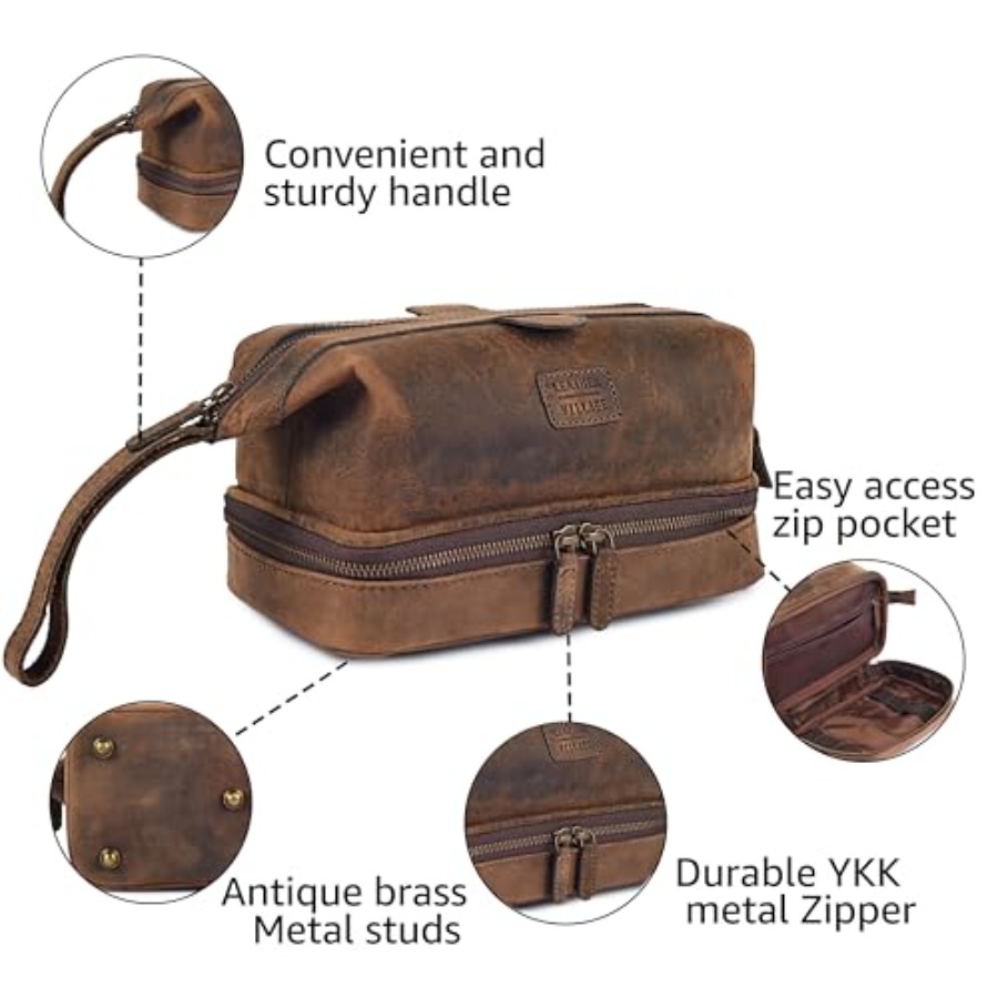 Genuine Leather Dopp Kit Large - Women Bags Waterproof ulasan dan harga