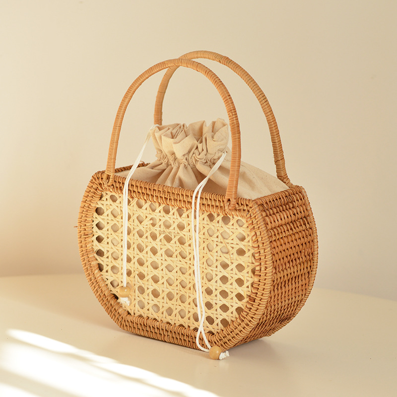 Casual Hollow Rattan Basket Ba - Basket Bag Wicker ulasan dan harga