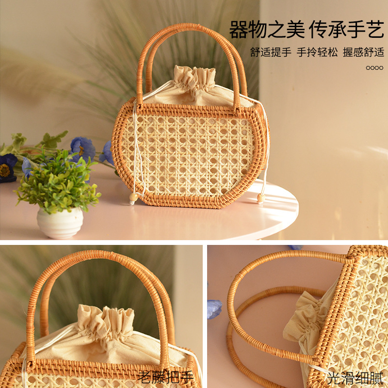 Casual Hollow Rattan Basket Ba - Basket Bag Wicker ulasan dan harga
