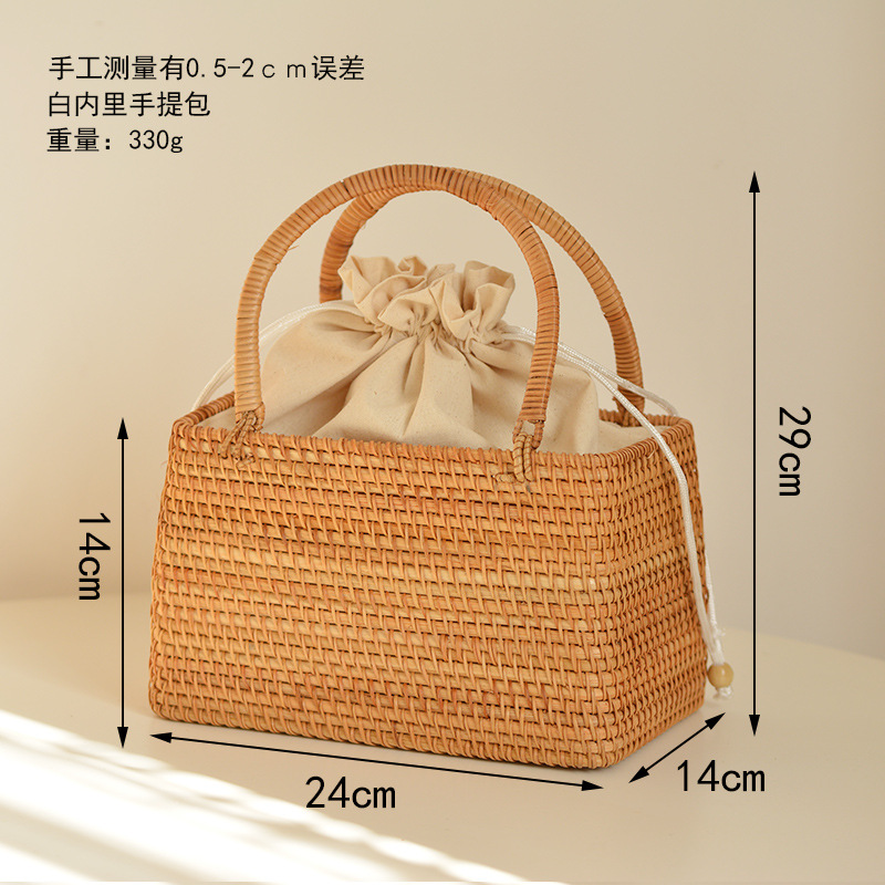 Casual Hollow Rattan Basket Ba - Basket Bag Wicker ulasan dan harga