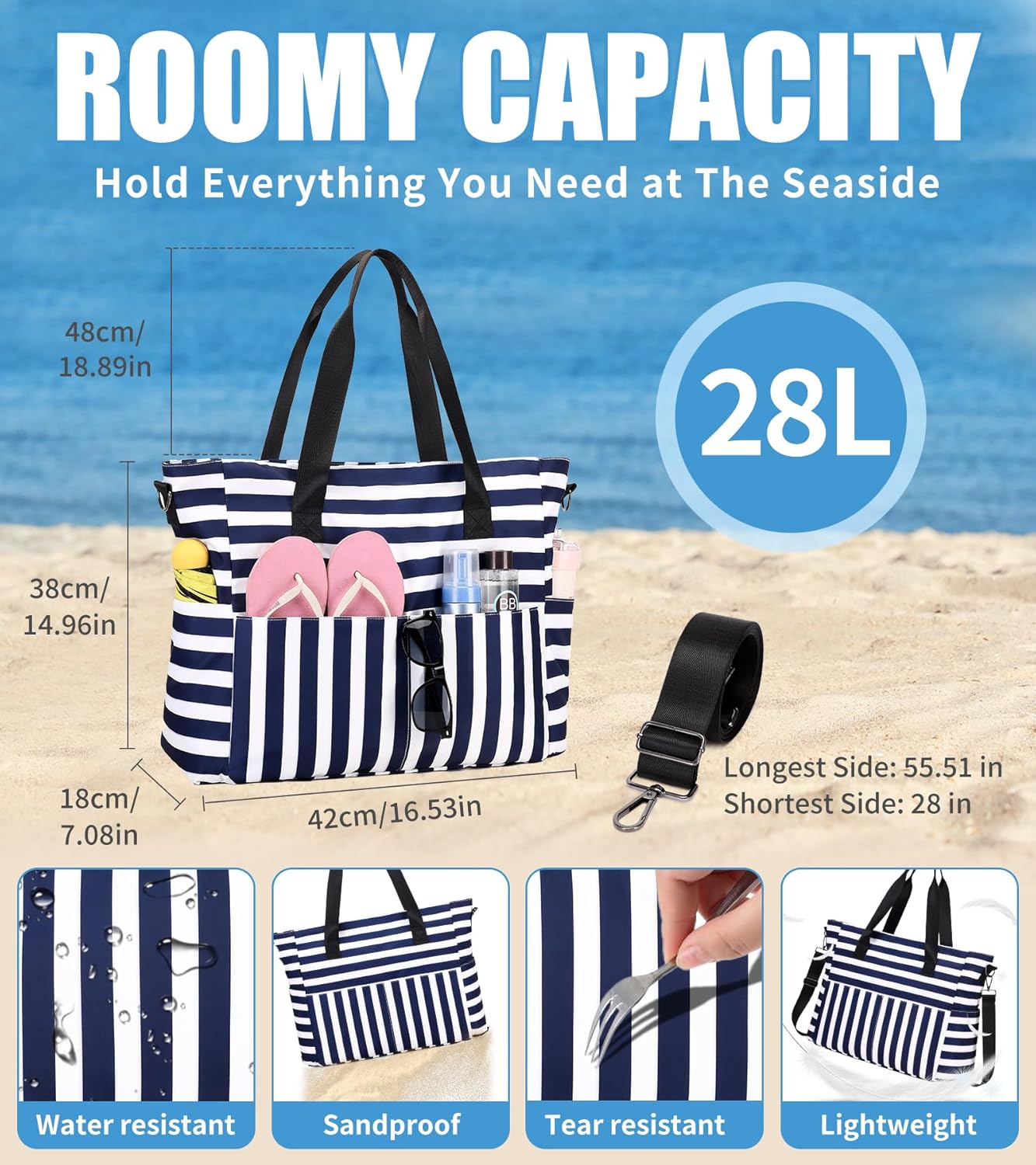 Large Waterproof Beach Bag wit - Women Bags Waterproof ulasan dan harga
