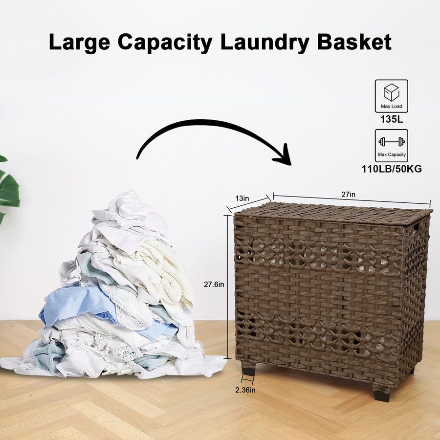 Laundry Hamper with Lid, 140L  - Basket Bag Wicker ulasan dan harga