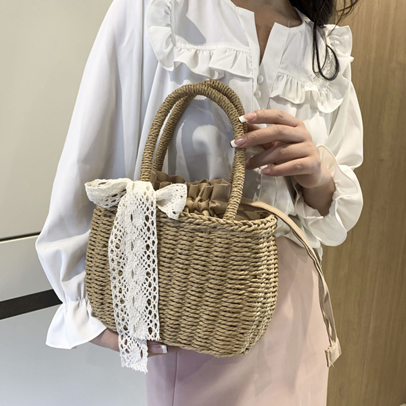 Women Straw Woven Drawstring H - Women'S Bags Holiday ulasan dan harga