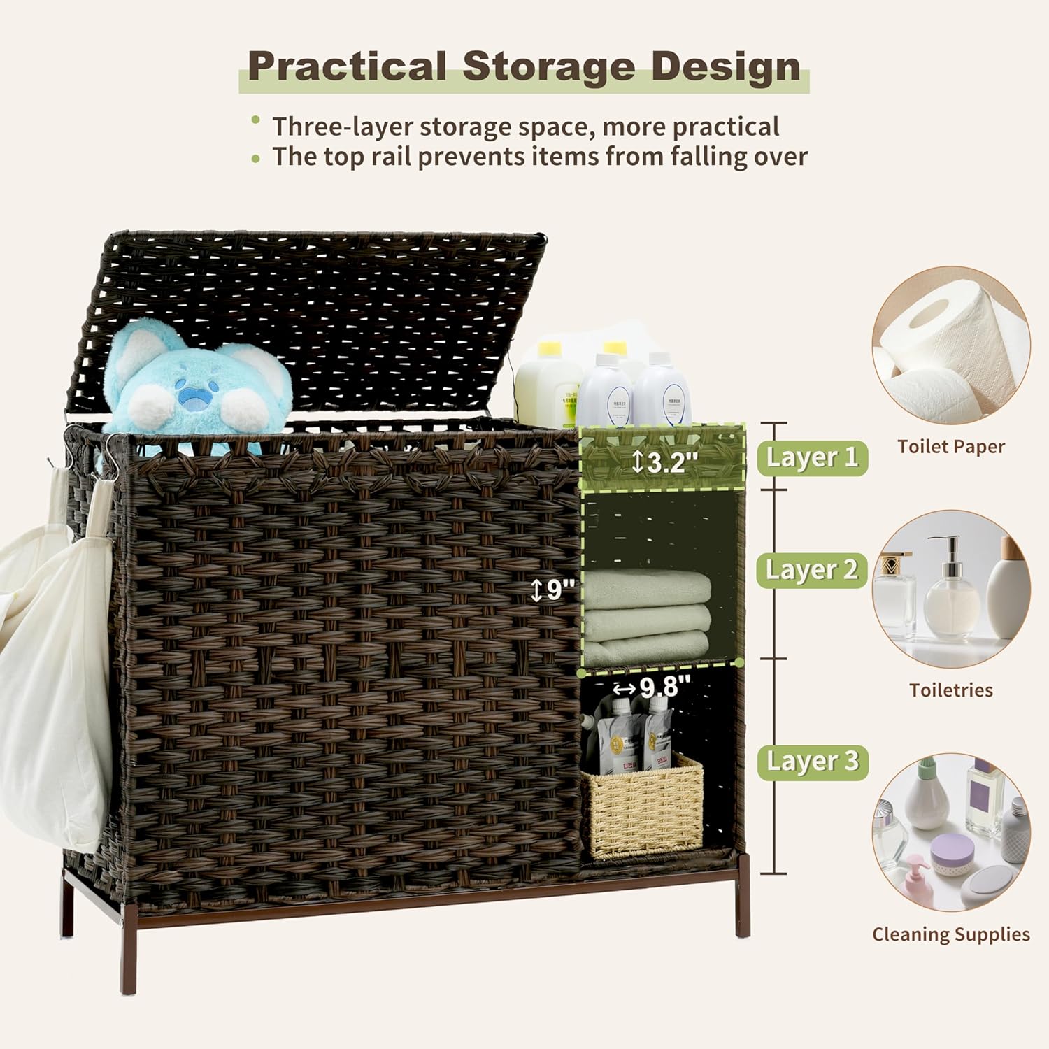 130L 3 Section Laundry Hamper  - Basket Bag Wicker ulasan dan harga