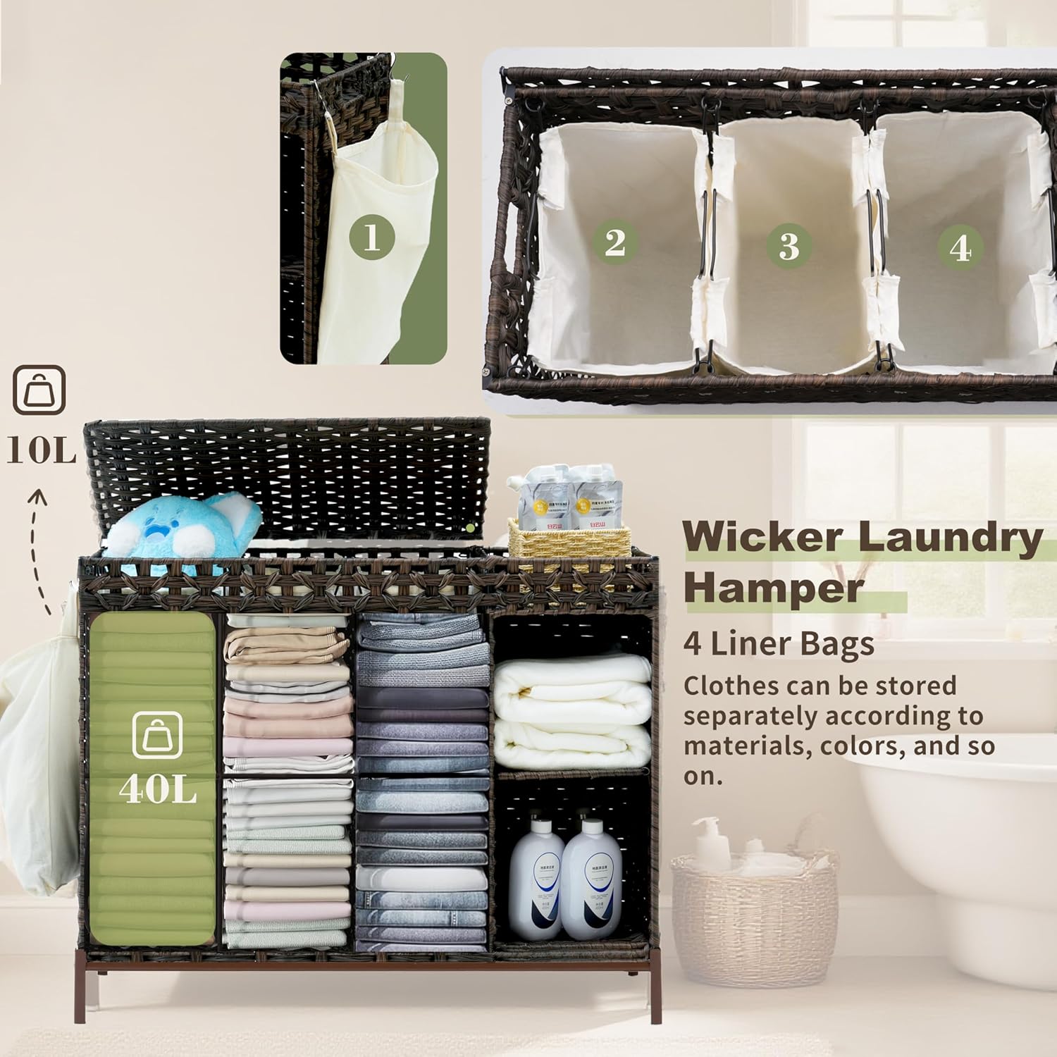 130L 3 Section Laundry Hamper  - Basket Bag Wicker ulasan dan harga