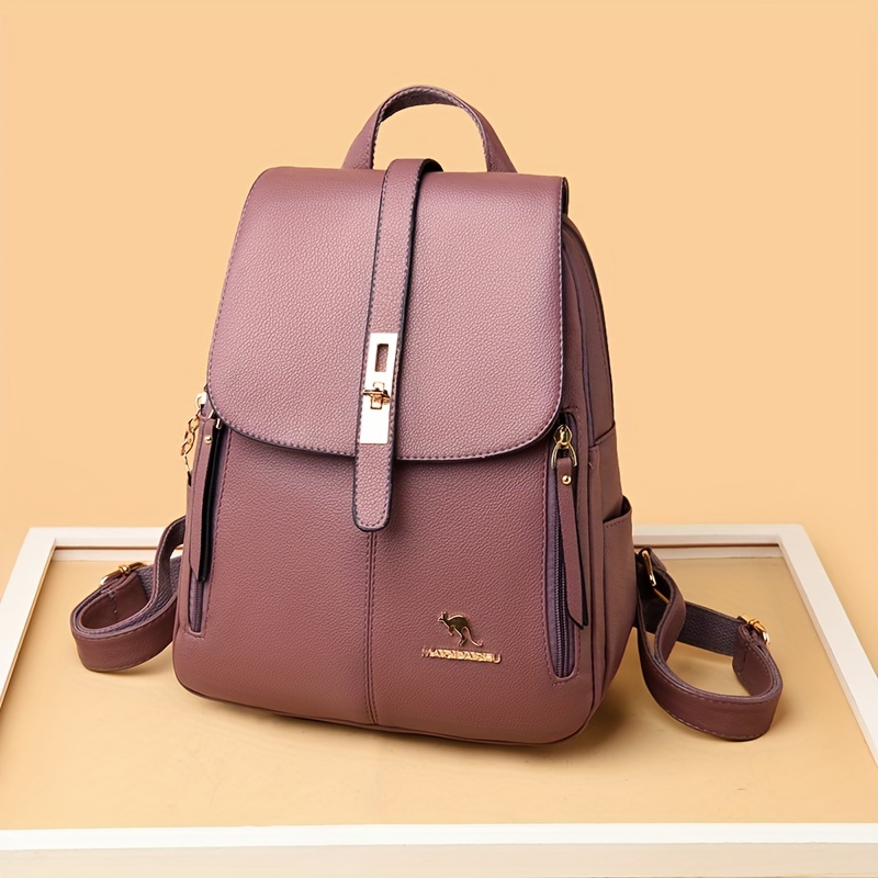 Elegant Wine Red Leather Backp - Women Bags Logo ulasan dan harga