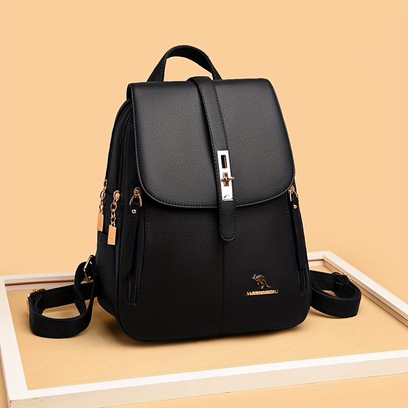Elegant Wine Red Leather Backp - Women Bags Logo ulasan dan harga