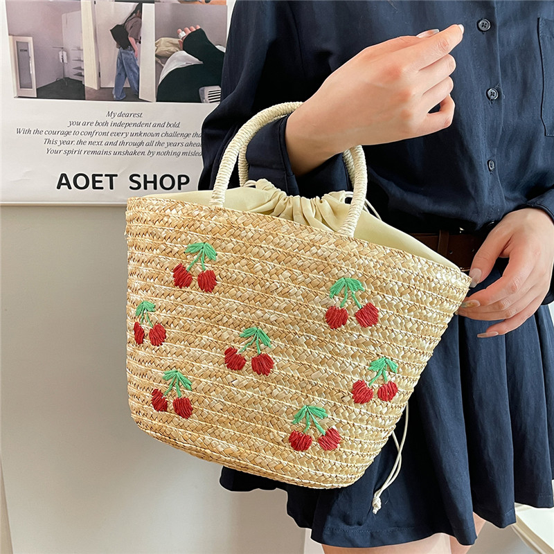 New Straw Fruit Embroidery Str - Women Bags Discount ulasan dan harga
