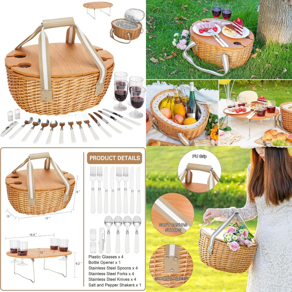stboo picnic basket for 4, ins - Basket Bag Wicker ulasan dan harga