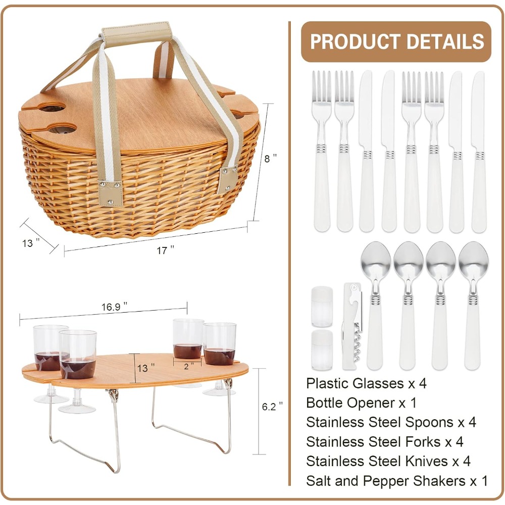 stboo picnic basket for 4, ins - Basket Bag Wicker ulasan dan harga