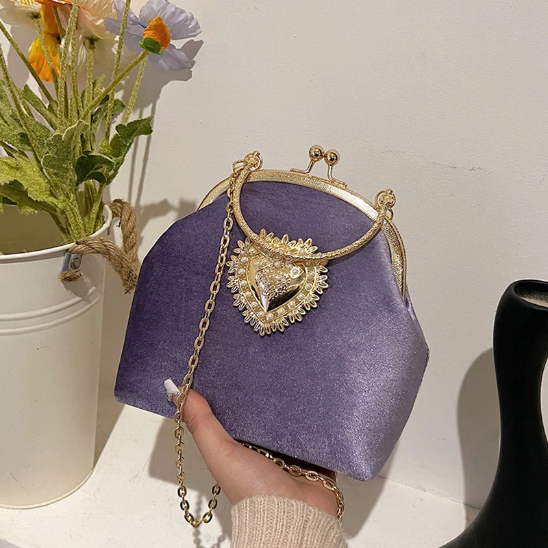 Chains Velvet Frame Heart Dinn - Women Bags Discount ulasan dan harga