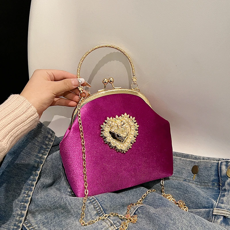 Chains Velvet Frame Heart Dinn - Women Bags Discount ulasan dan harga