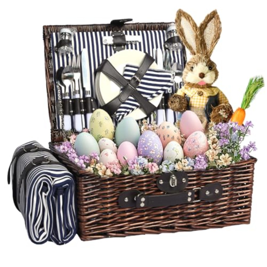 Picnic Basket Set for 4 with W - Basket Bag Wicker ulasan dan harga