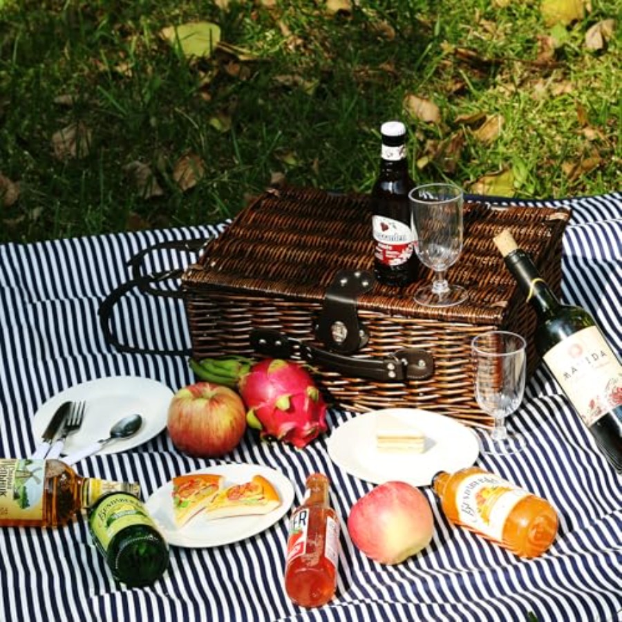 Picnic Basket Set for 4 with W - Basket Bag Wicker ulasan dan harga