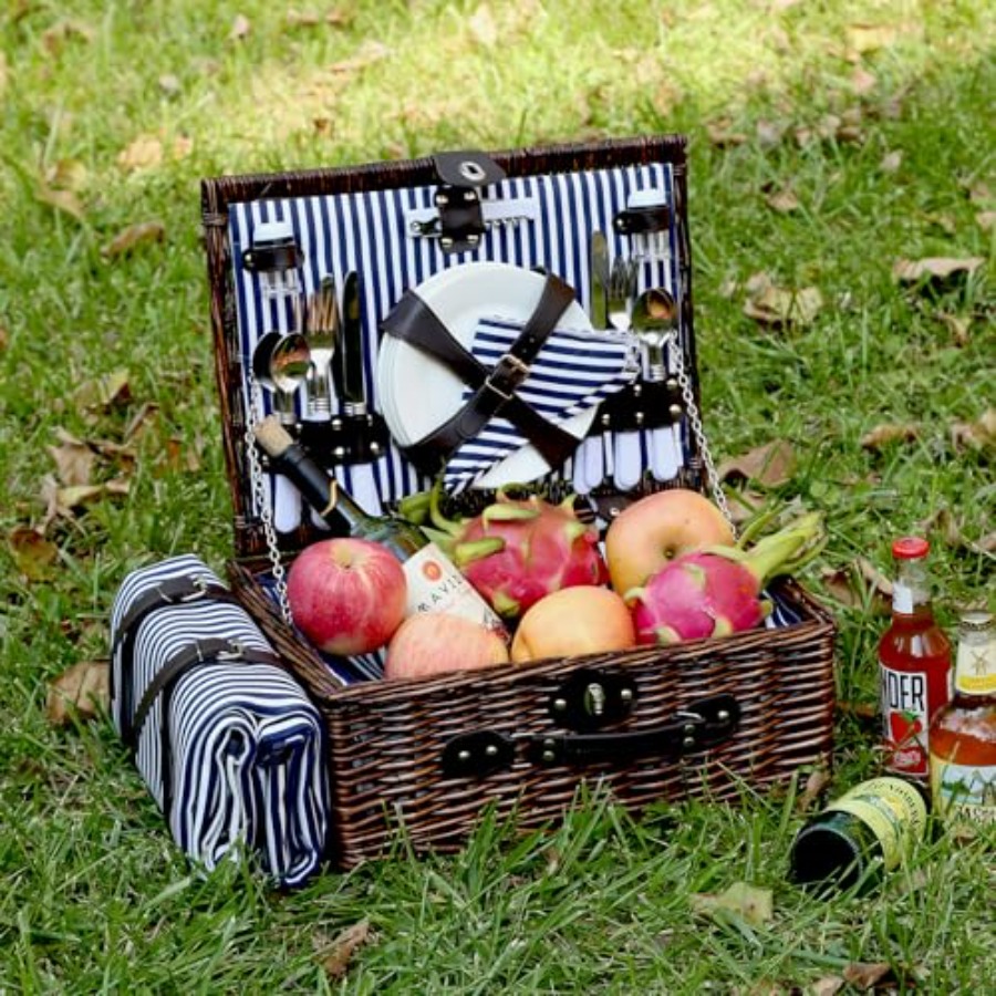 Picnic Basket Set for 4 with W - Basket Bag Wicker ulasan dan harga