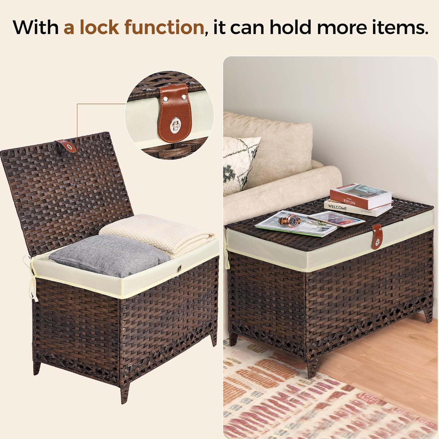 Storage Basket with Lid 200L,  - Basket Bag Wicker ulasan dan harga